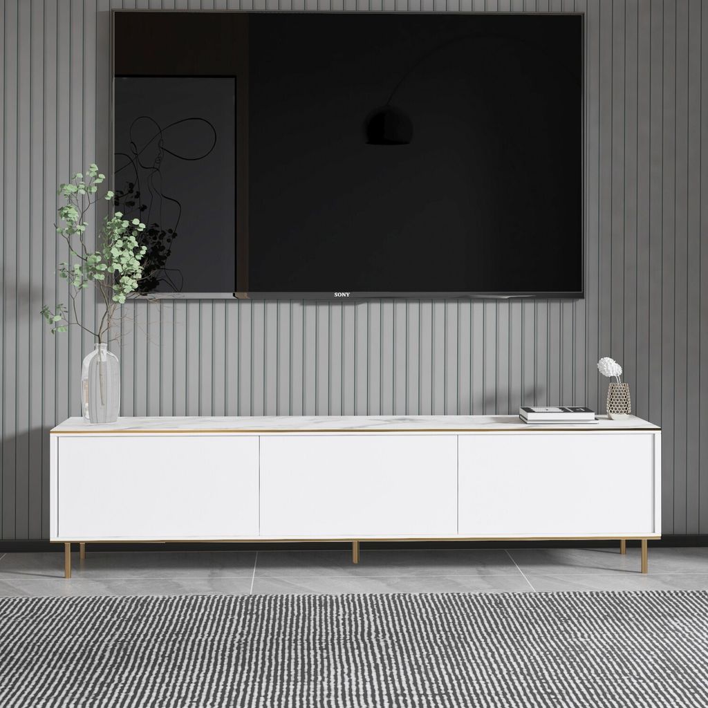 Skye Decor, Imaj - Marble, White, Fernsehtisch, Weisser Marmor, 100 % MELAMINBESCHICHTETE SPANPLATTEN, 180 x 35 x 45,2 cm