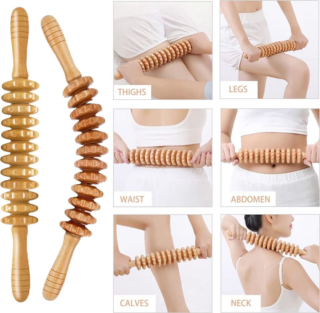 Holztherapie-Massagestab, Lymphdrainage-Massageger?t, Anti-Cellulite-Faszien-Massagerolle, Ganzk?rper-Muskelentspannungswerkzeug