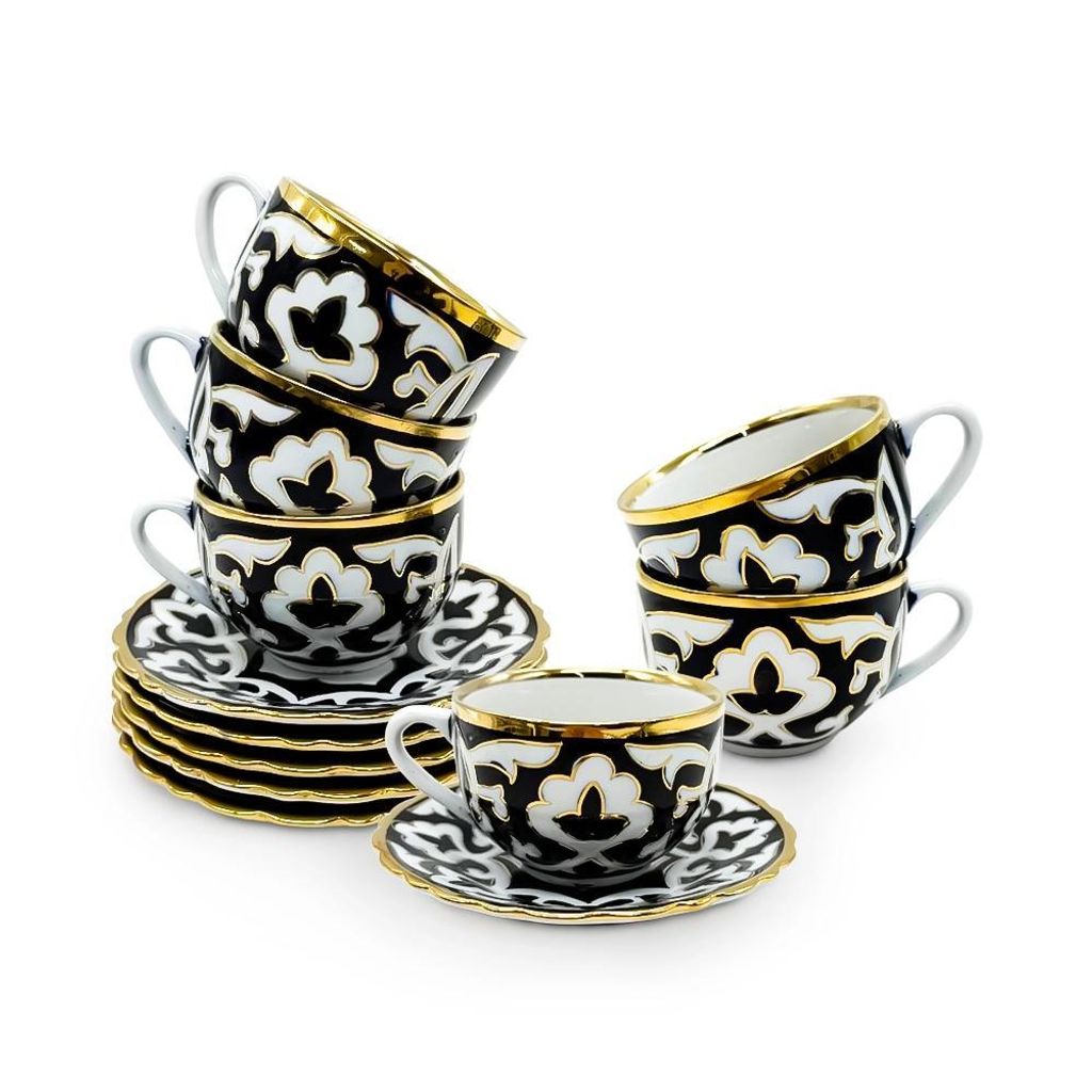 Teeservice Pakhta Gul, mit Goldrand, Porzellan, 12-tlg. Produktbild 