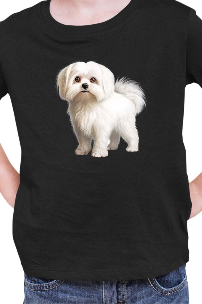 Kinder T-Shirt Dogs Breeds Maltese Dog Breed 005, 7-8 Jahr - 128 / Schwarz