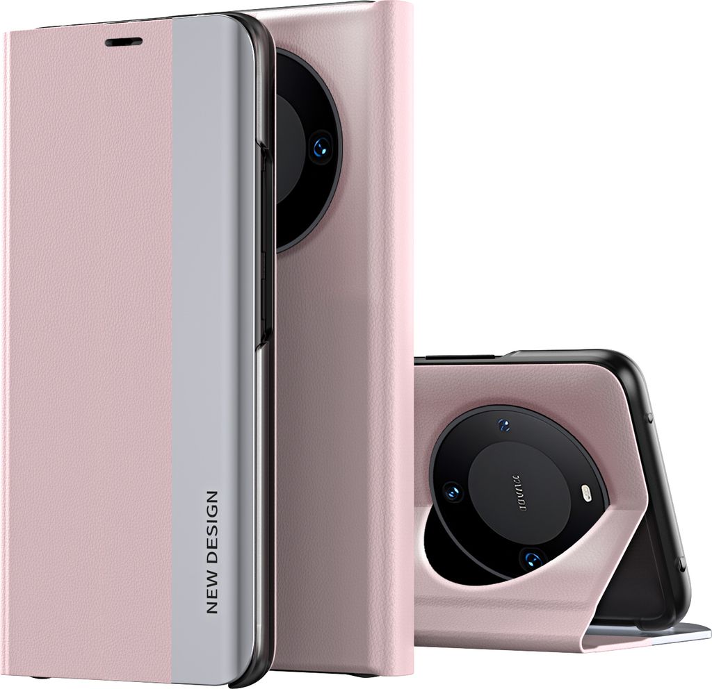 Huawei Mate 60 Pro Hülle, Leder PolyurethanMagnetisch Klapp Stand Schutzhülle für Huawei Mate 60 Pro Pink