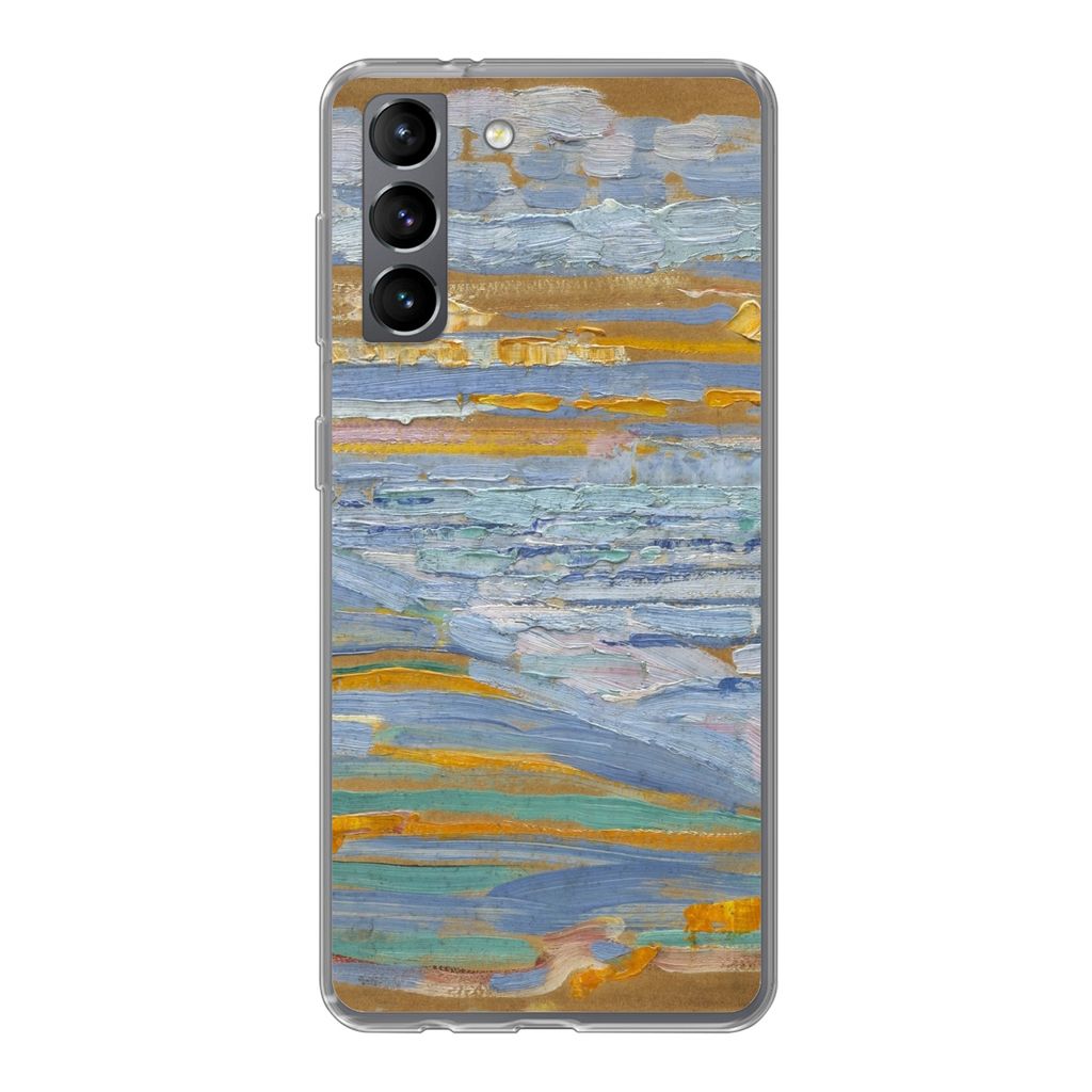 MuchoWow Handyhülle Schutzhülle Hülle für Samsung Galaxy S21 Blick auf den Strand und die Seebrücke von den Dünen aus - Piet Mondrian Silik...