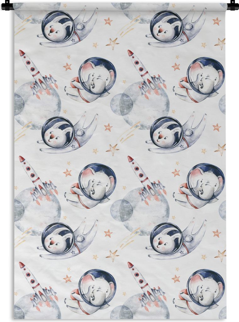 MuchoWow Wandteppich Wandbehang Muster - Rakete - Elefant - Jungen - Kinder - Kind - Mädchen 120x180 cm Tapisserie Dekoration Wandtuch - Schlafz...
