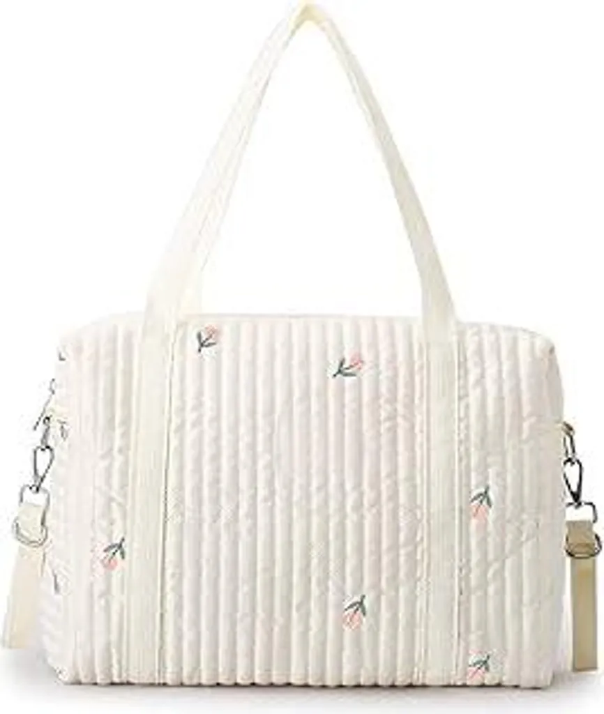 SONARIN Borsa fasciatoio ricamata, elegante borsa fasciatoio da viaggio in cotone di grande capacità, borsa a tracolla, borsa leggera e portatile, borsa per mamma con gancio per passeggino (tulipano)