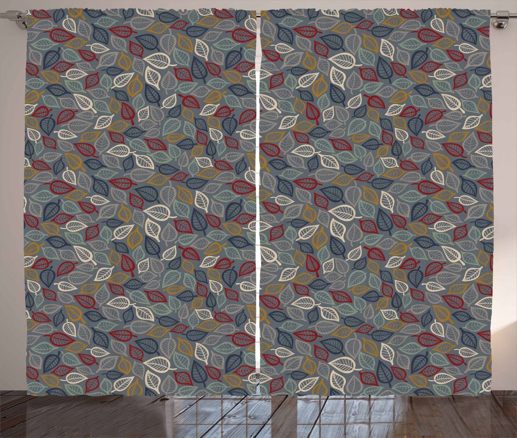 ABAKUHAUS Herbst Rustikaler Vorhang, Faded tonte Blätter Kunst, Wohnzimmer Universalband Gardinen mit Schlaufen und Haken, 280 x 175 cm, Mehrfarbig