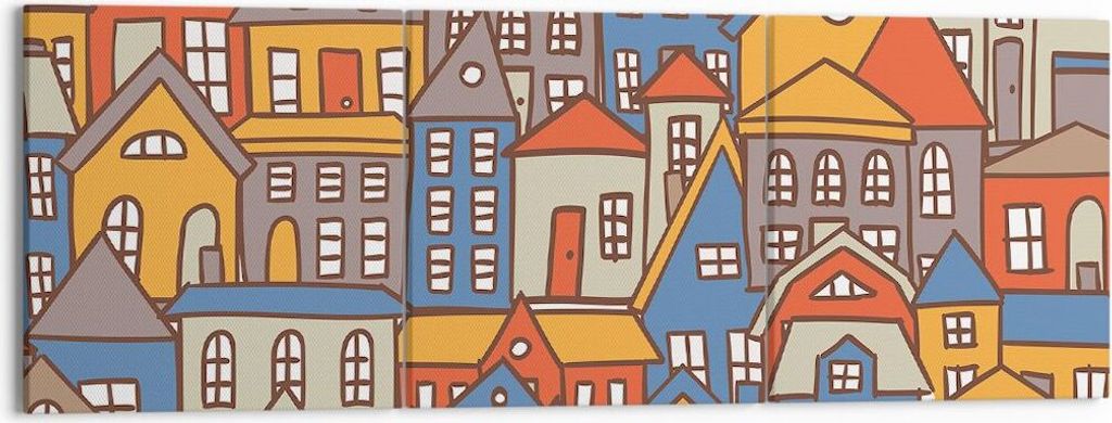 Bild auf Leinwand - Leinwandbild - Stadt Haus Straße - 150x50cm - Wand Bild - Wanddeko - Wandbilder - Leinwanddruck - Bilder - Kunstdruck - Wandde...
