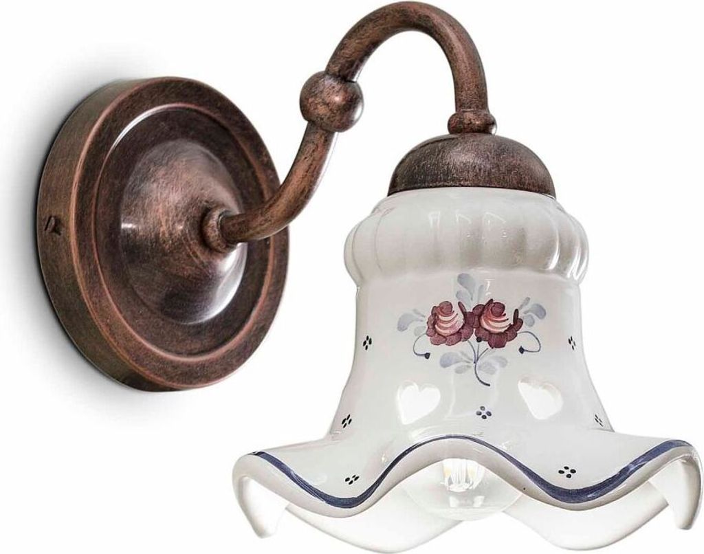 Wandlampe Keramik Metall E14 17 cm hoch in Schwarz Kupfer antik Weiß Blau Rosa Blümchendekor Landhausstil