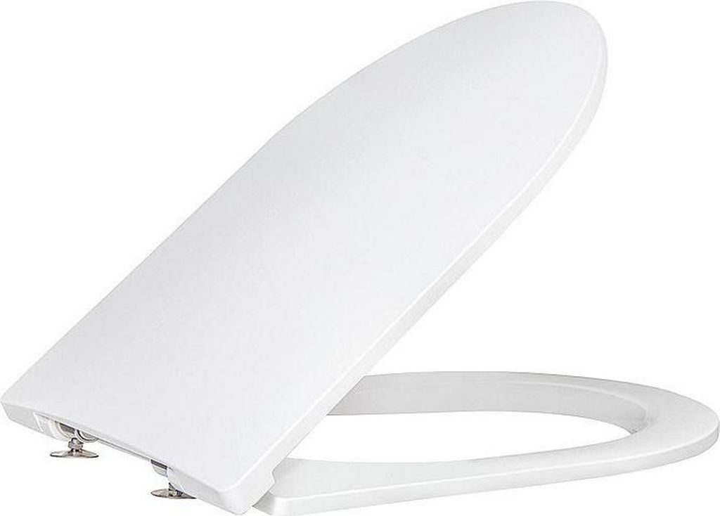 A white toilet seat with a lid, shown from a diagonal angle against a white background.