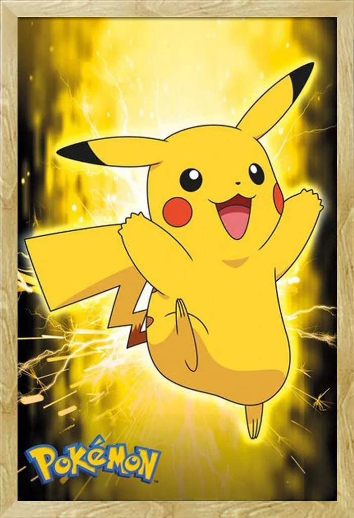 Arredo Gaming: Poster Pikachu Fulmine con Cornice Shinsuke MDF Faggio