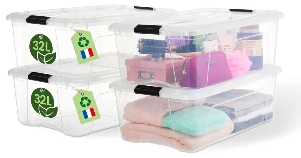 Set de 4 bacs de stockage empilables 32 litres pour armoire et bureau Pro