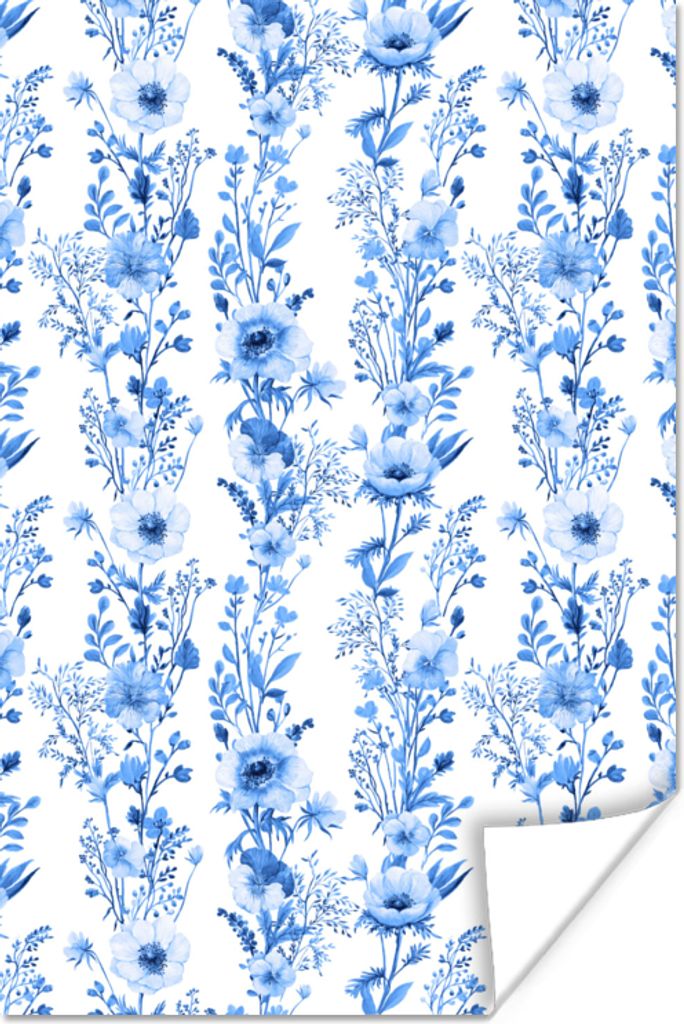 MuchoWow Poster Blumen - Pflanzen - Blau 40x60 cm - Plakate für die Wand - Poster Babyzimmer