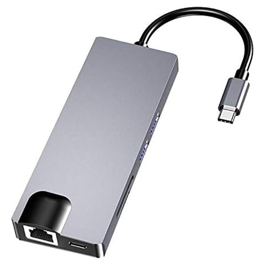 USB-C Hub Multiport Adapter HW-TC12, 8-in-1 Typ-C Dockingstation, HDMI/VGA, Kartenleser, Netzwerkadapter, Multifunktions USB-C Hub