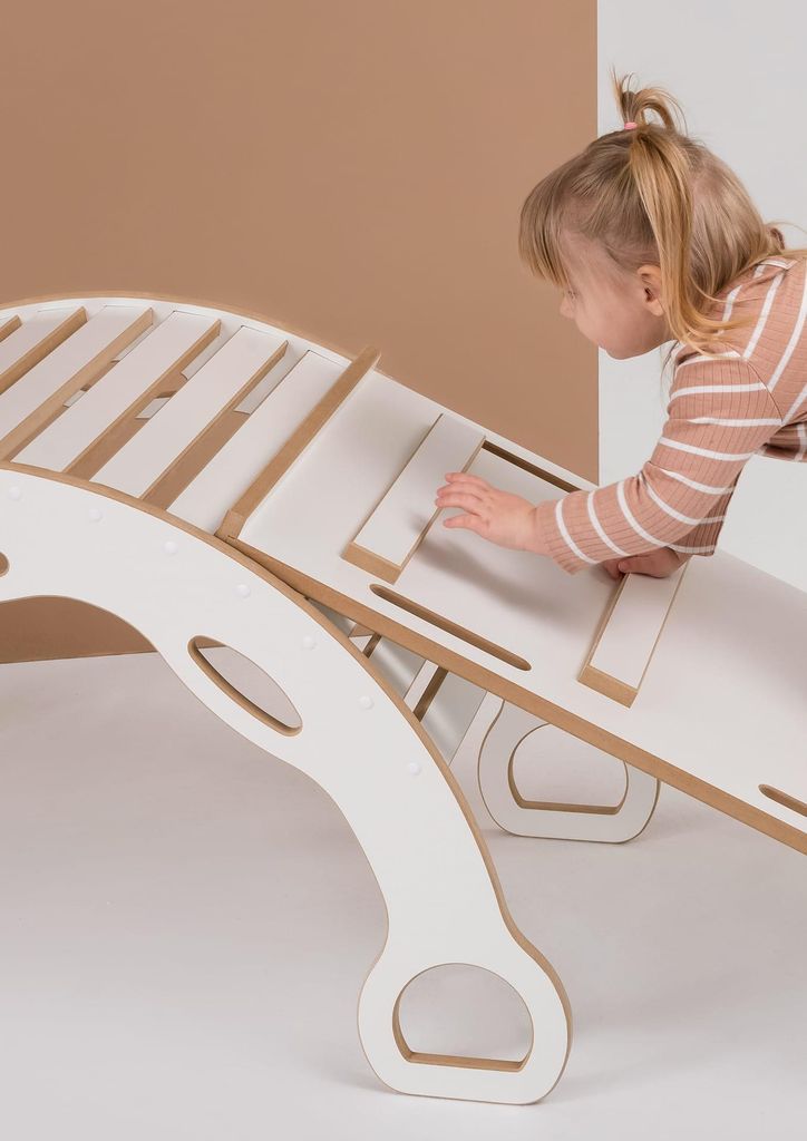 Große Montessori Bogenwippe Kletterbogen mit Handgriffen + große LEITER Rutsche