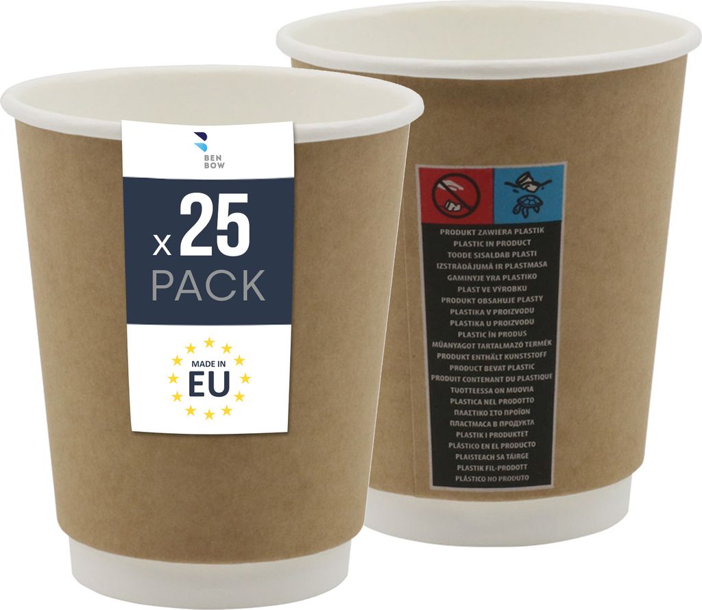 Thermobecher aus Papier 25x – 300-ml-Einwegbecher für Heißgetränke wie Kaffee, Tee und Glühwein