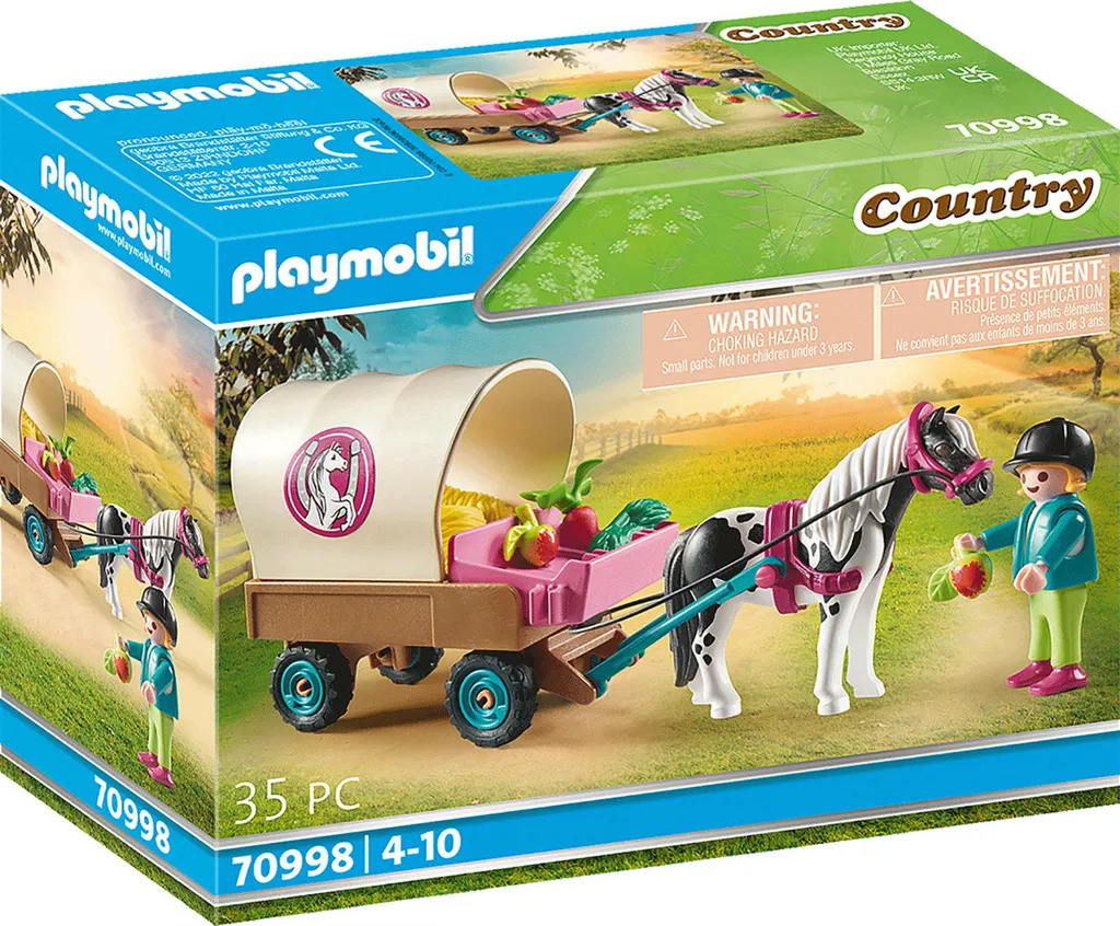 Chariot à poney PLAYMOBIL 70998 avec roues mobiles et coffre de rangement