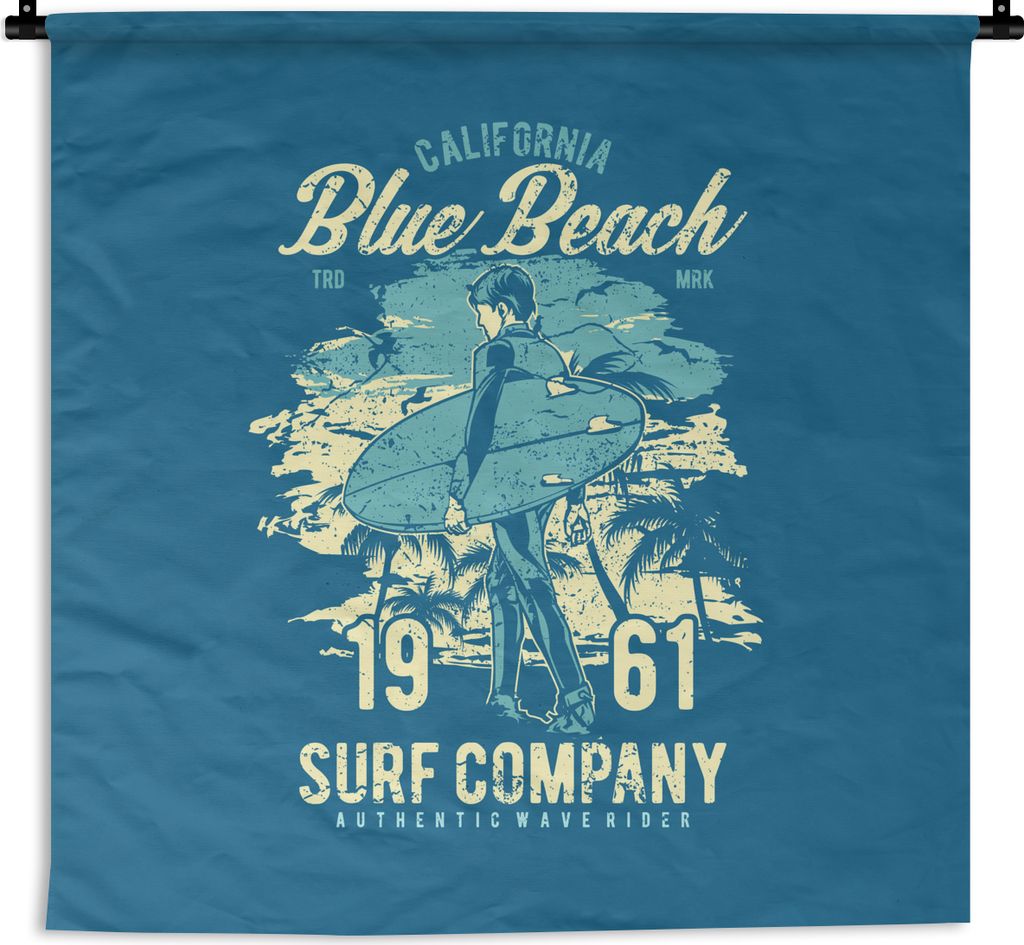 MuchoWow Wandteppich Wandbehang Surfbrett - Strand - Retro 120x120 cm Tapisserie Dekoration Wandtuch - Modern - Baumwollgewebe