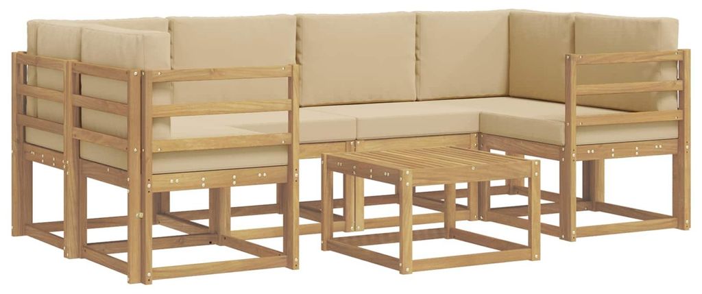 vidaXL Outdoor-Sofagarnitur mit Kissen 7 pcs Weiß und Beige