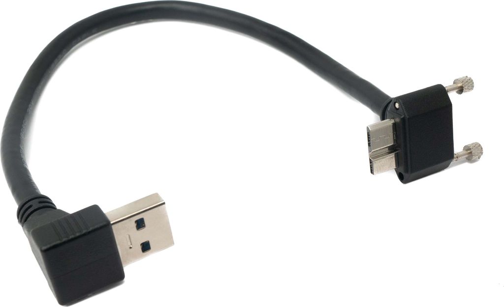 SYSTEM-S USB 3.0 Kabel 30 cm Micro B Stecker zu A Stecker Schraube Winkel Schwarz