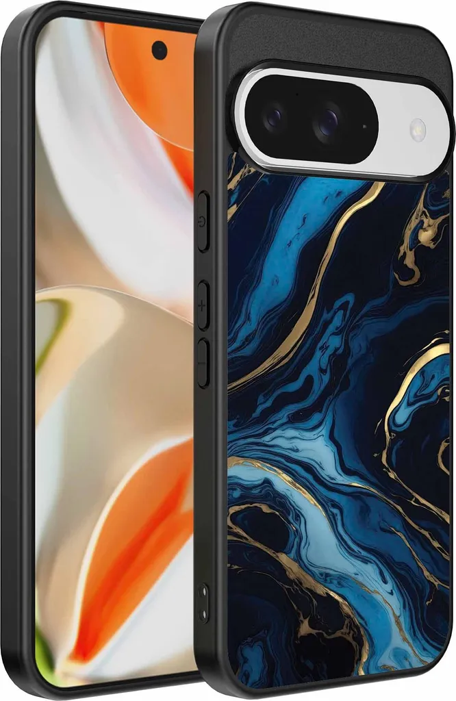 Custodia Google Pixel 9 Pro XL Marmo Oro Blu - Cover TPU Design Premium