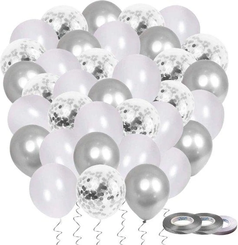 Ballons de mariage argentés anti-éclatement avec confettis