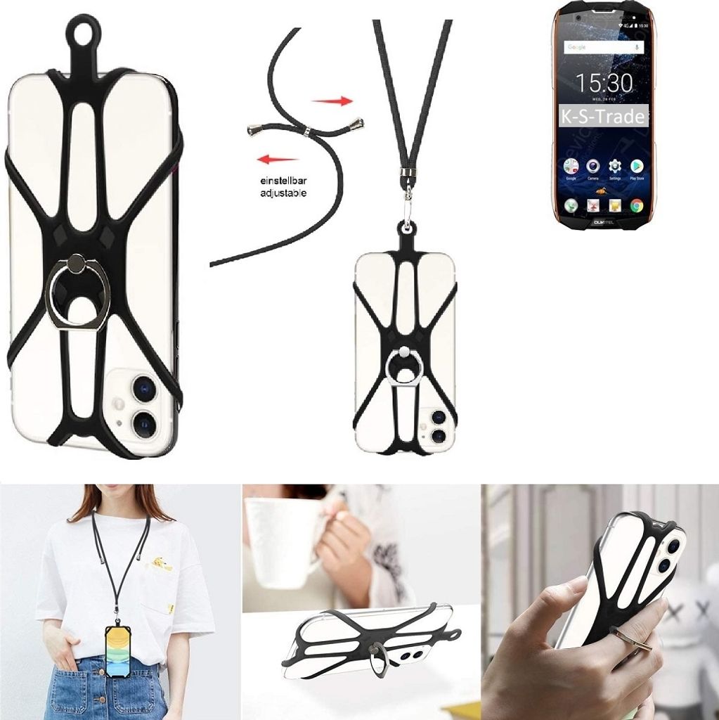 K-S-Trade 3in1 Handykette Handyband Handykordel Halsband Smartphone-Ring Handy-Ring kompatibel mit Oukitel WP5000 Fingerhalterung Handyring