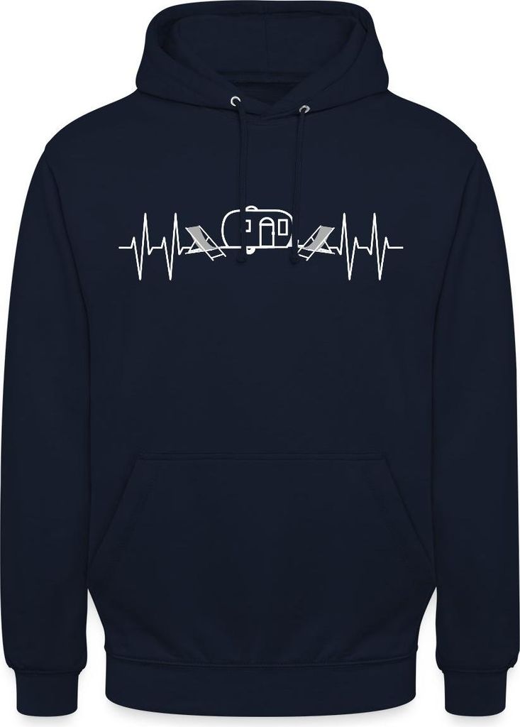 Spreadshirt Herzschlag EKG Camping Wohnwagen Liegestühle Uni Hoodie, 4XL, Navy