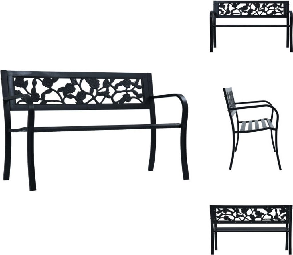 vidaXL Gartenbank 125 cm Schwarz Stahl -  Gartenbänke Produktbild 
