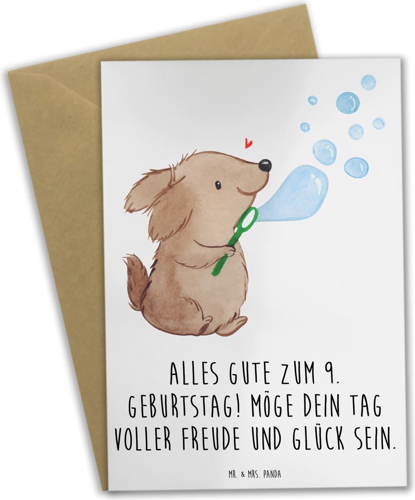 Mr. & Mrs. Panda Grußkarte 9. Geburtstag Freude - Weiß - Geschenk, dankeskarten, weihnachtskarten, Happy Birthday, einladungskarten, Alter, hochz...