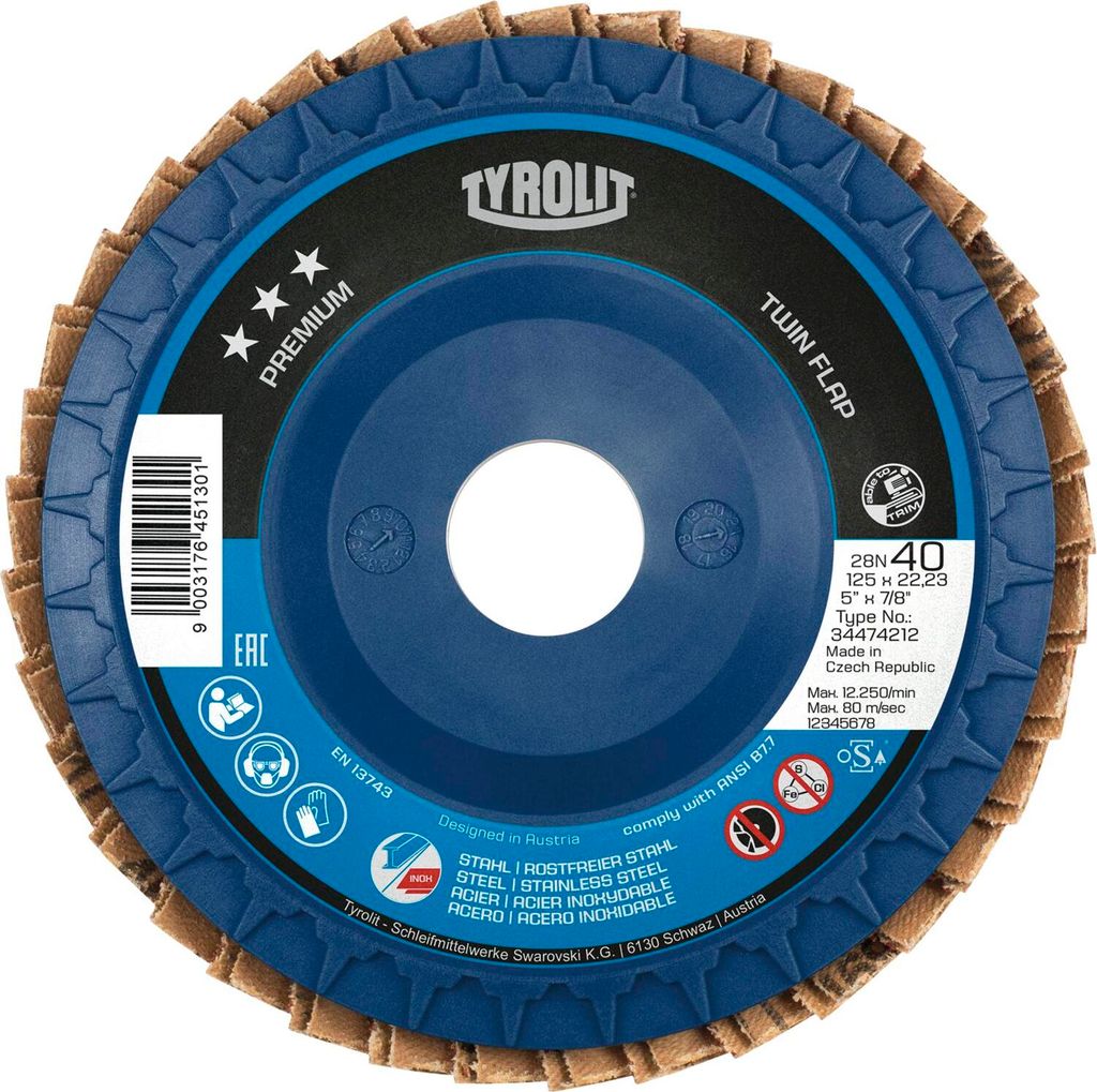 TYROLIT Schleiflamellenteller TwinFlap Premium***gerade Ø 125mm K60 28N