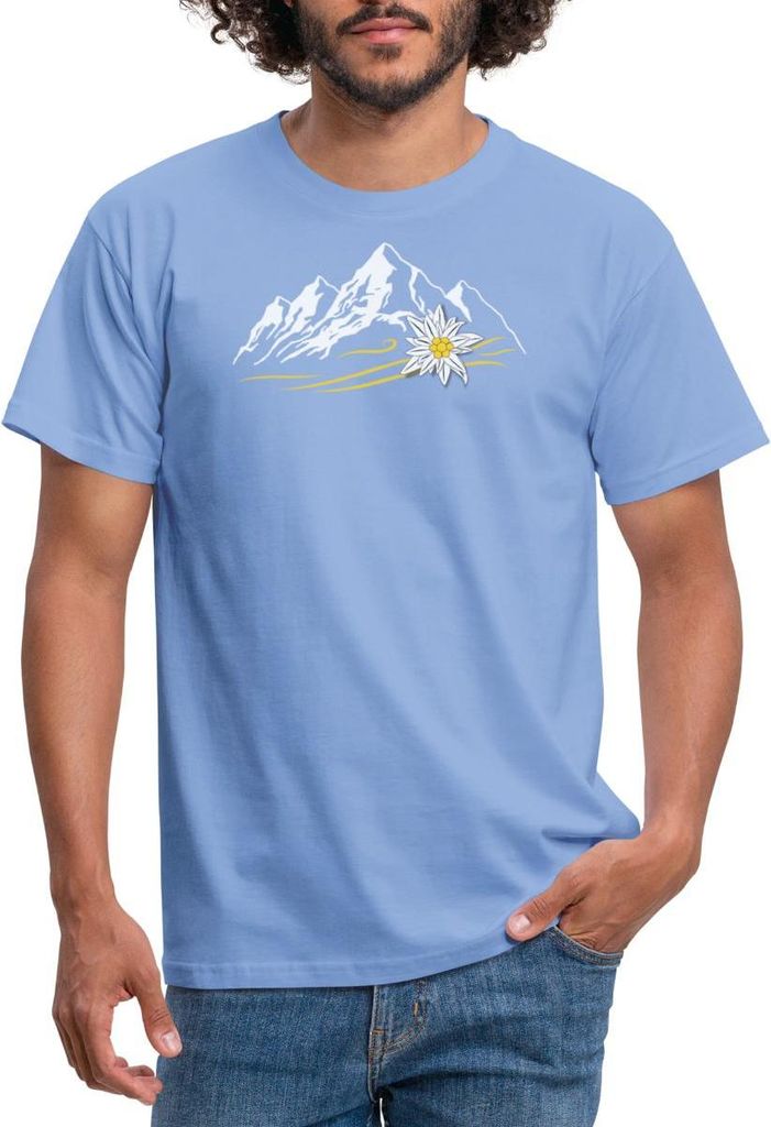 Spreadshirt Berglandschaft Bergliebe Alpen Mit Edelweiß Männer T-Shirt, XL, Carolina Blue