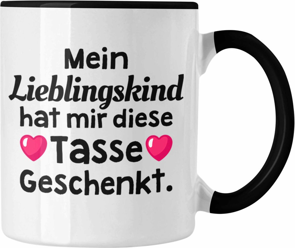 Trendation - Mutter Vater Tasse mit Spruch Mein Lieblingskind Hat Mir Diese Tasse Geschenkt (Schwarz)