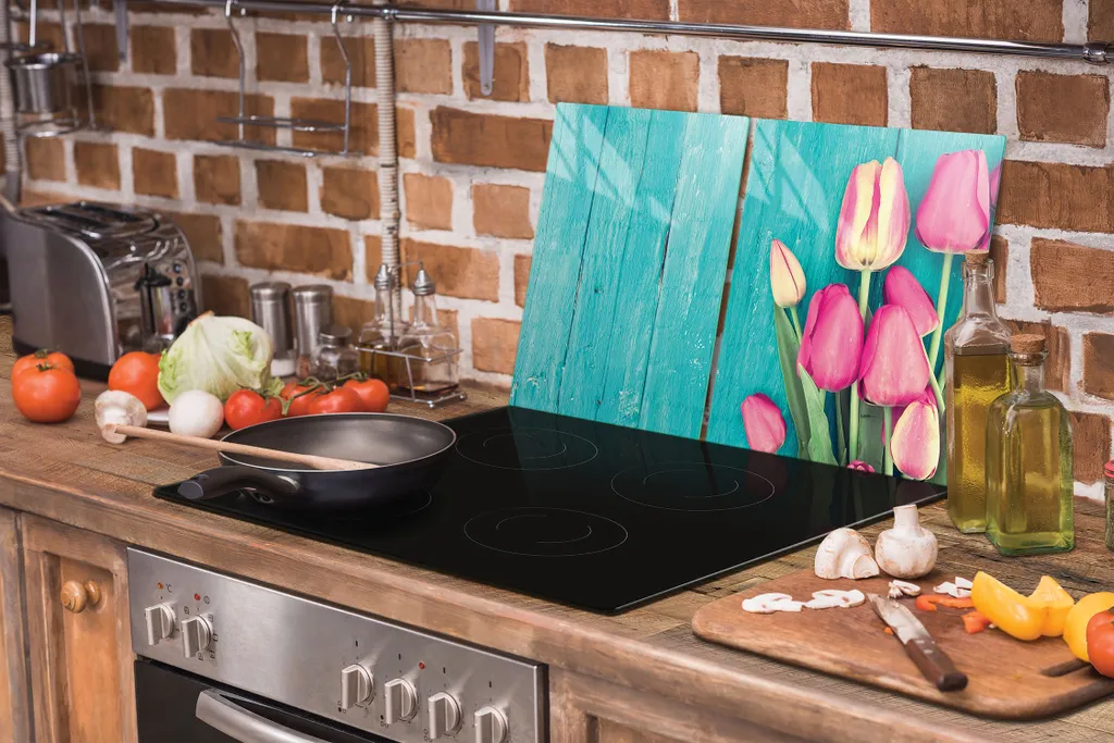TMK - Piastra di copertura 90 x 52 cm copertura piano cottura a induzione universale in ceramica per piatti da cucina paraspruzzi tagliere in vetro temperato, decorazione acqua nero pepe