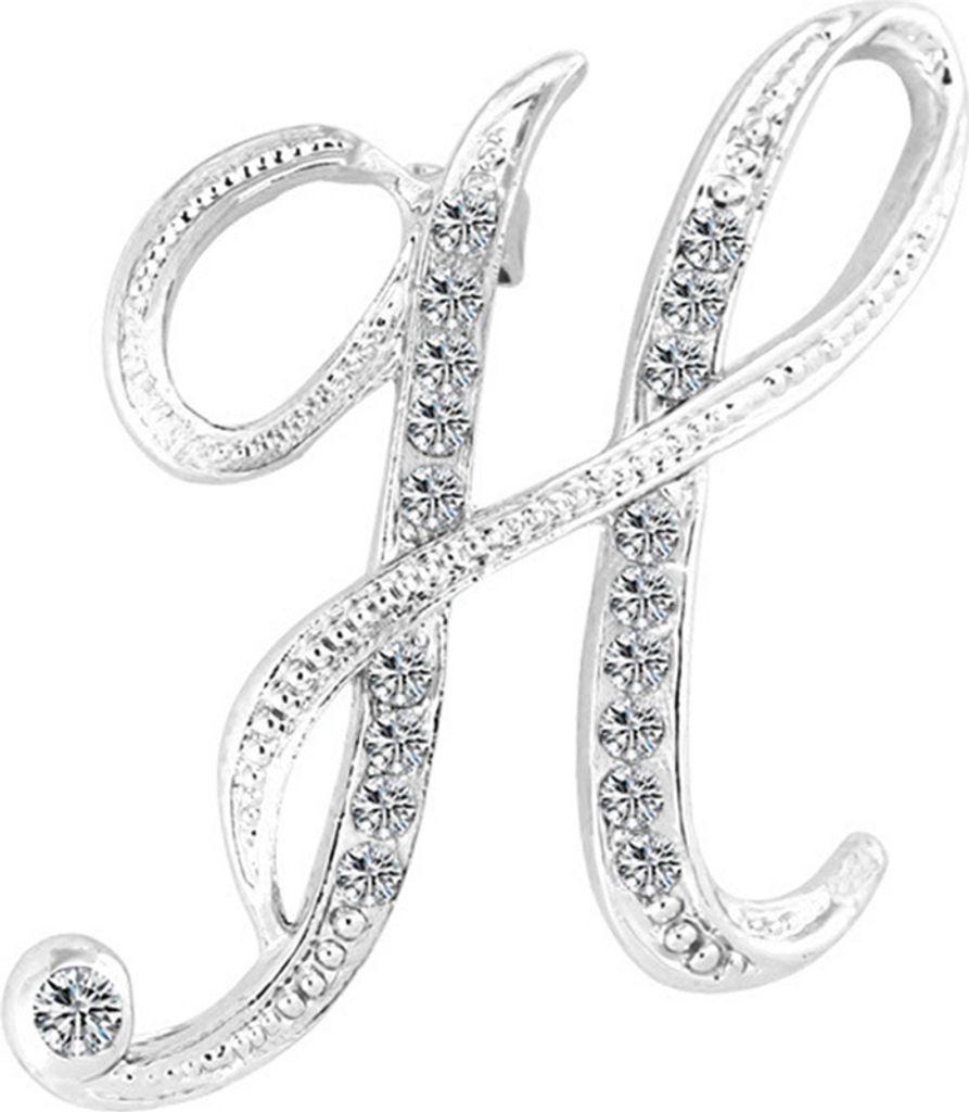 1 Stück Mode Uni Strass Englisch Buchstaben Alphabet AZ Brosche Pin Ornament-Silber H