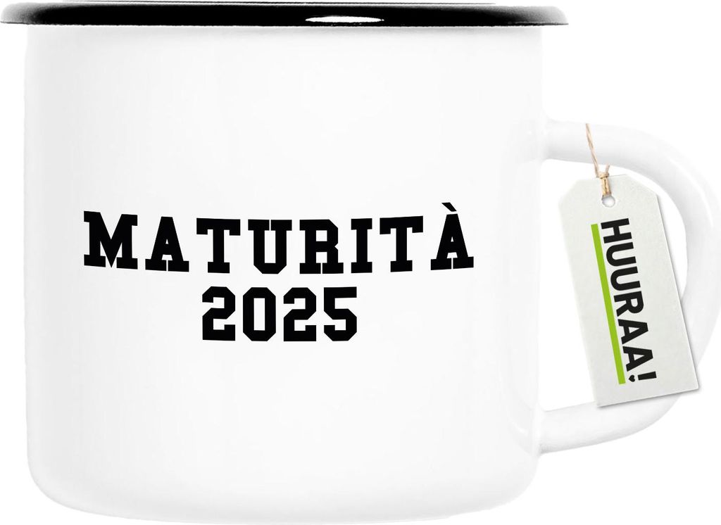 Huuraa Emaille Tasse Maturità 2025 Abschluss Italien 300ml Vintage Campingbecher Geschenkidee