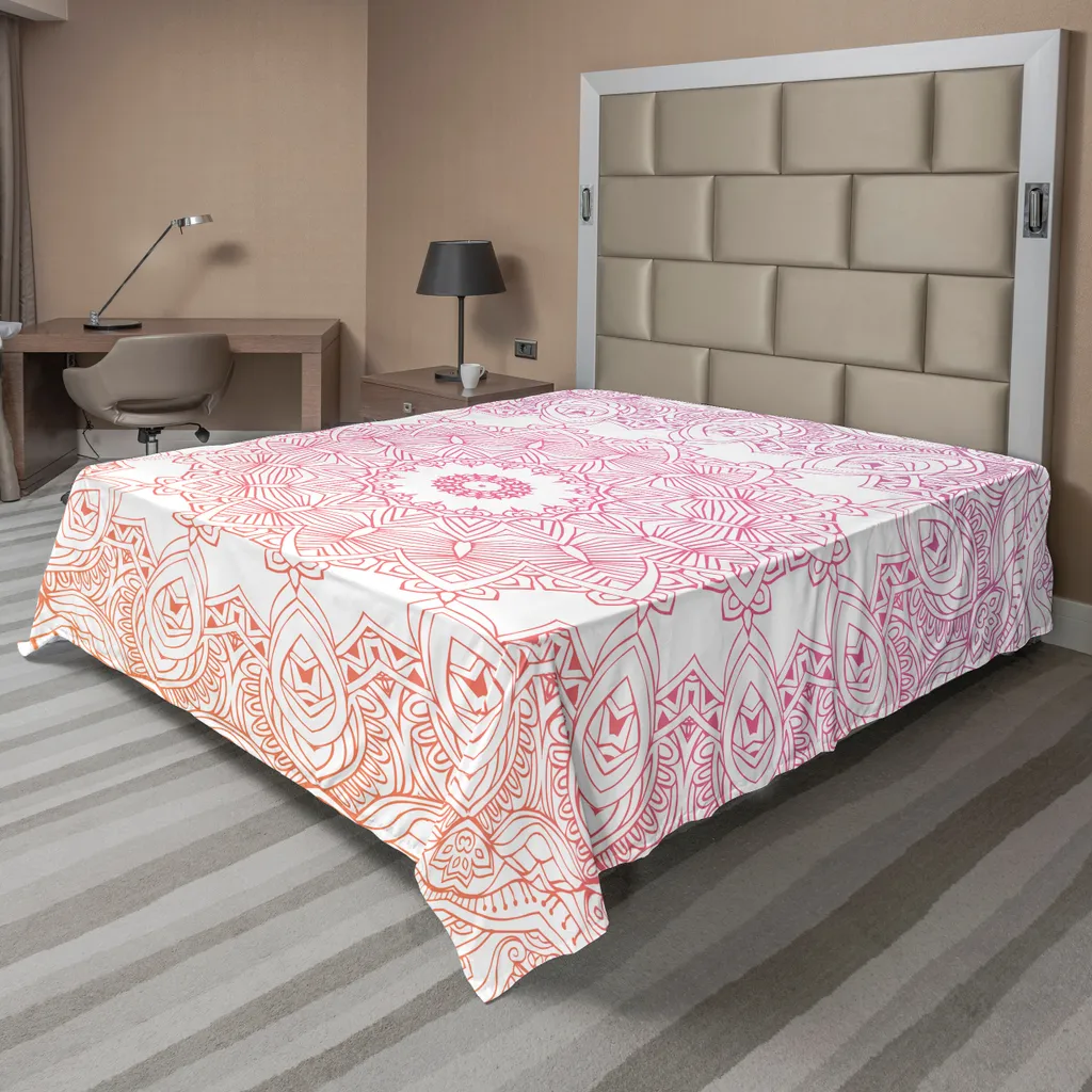 Drap de lit plat Mandala ABAKUHAUS 266x260 cm Orange Rose et Blanc