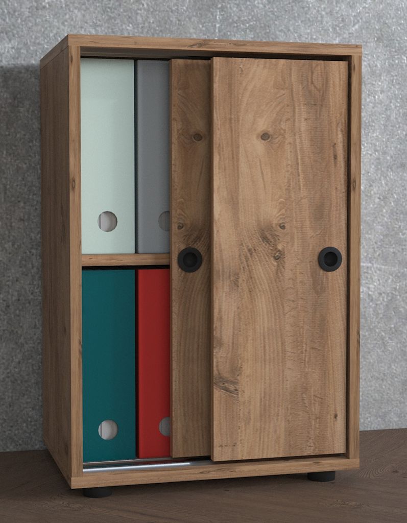 VCM Büroschrank mit 2 Fächern | moderner Aktenschrank mit Schiebetüren | Maße ca. H. 74 x B. 49 x T. 38 cm – Ulas 2-Fach
