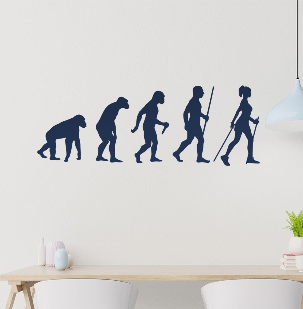 Nordic Walking Evolution Wandtattoo Wandaufkleber Wall Sticker - Dekoration, Küche, Wohnzimmer, Schlafzimmer, Badezimmer