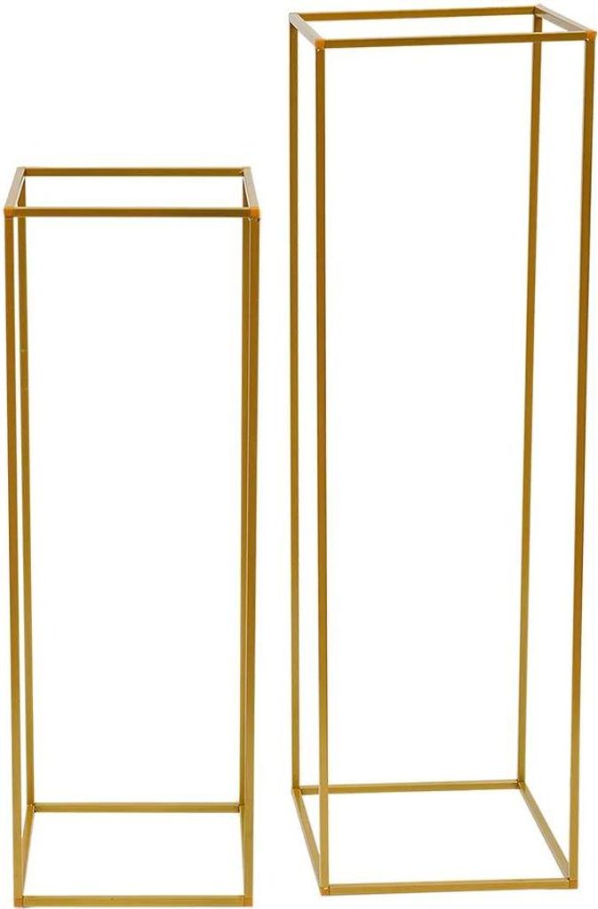 Hochzeits-Blumenständer Set - Rechteckige Ständer - 2-teilig - 80 cm + 100 cm Höhe - Metall - Freistehend - Für Hochzeit & Party - Gold