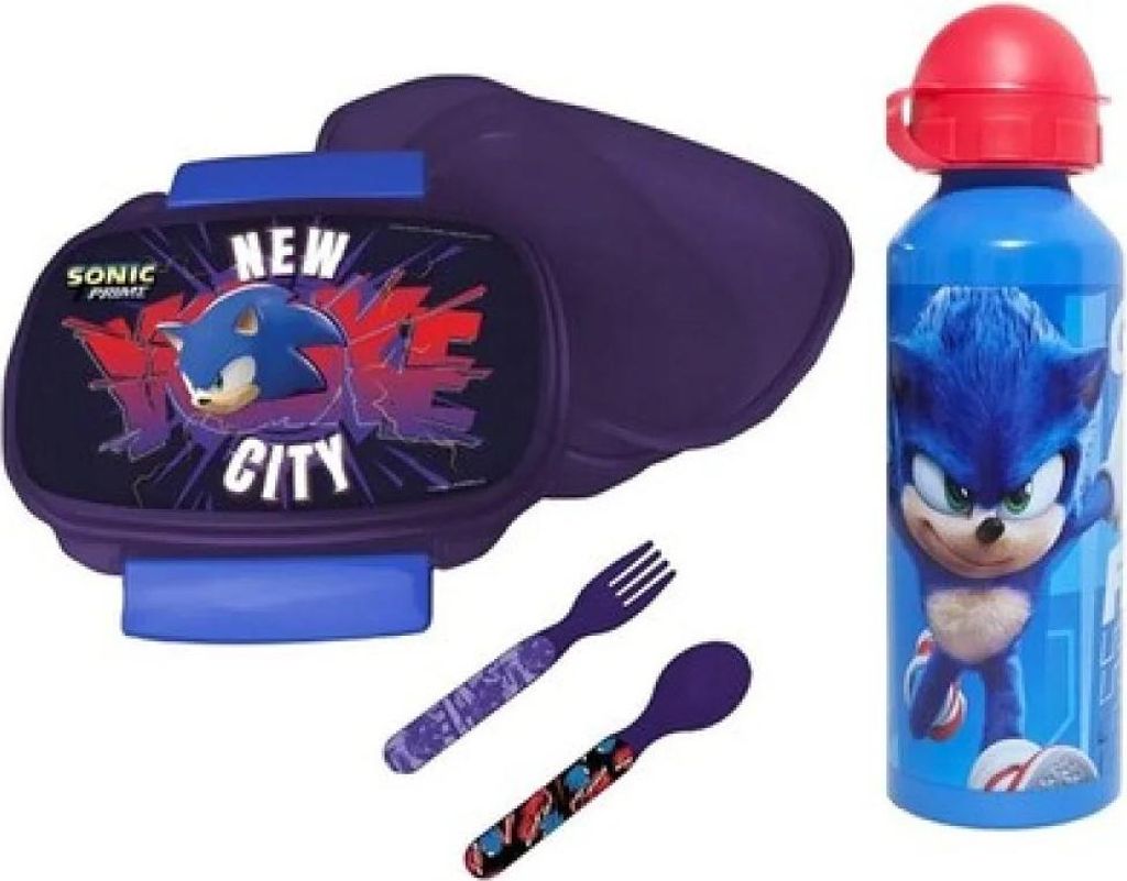 Sonic the Hedgehog 4 teiliges Lunch Set Brotdose Besteck Alu-Trinkflasche