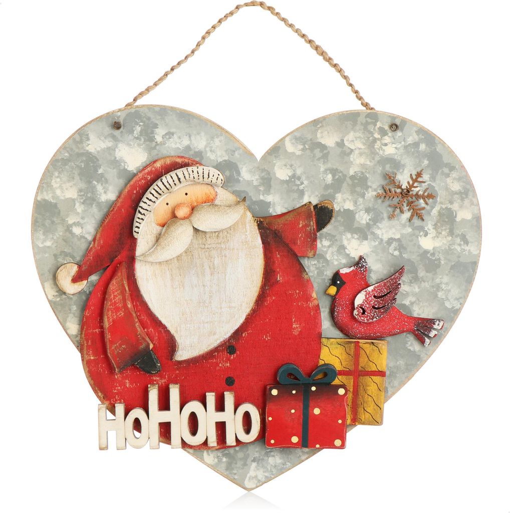 com-four Hängedeko Weihnachten - Holz-Aufhänger in Herzform - Großes Deko-Herz mit Weihnachtsmann - Christmas Wanddeko