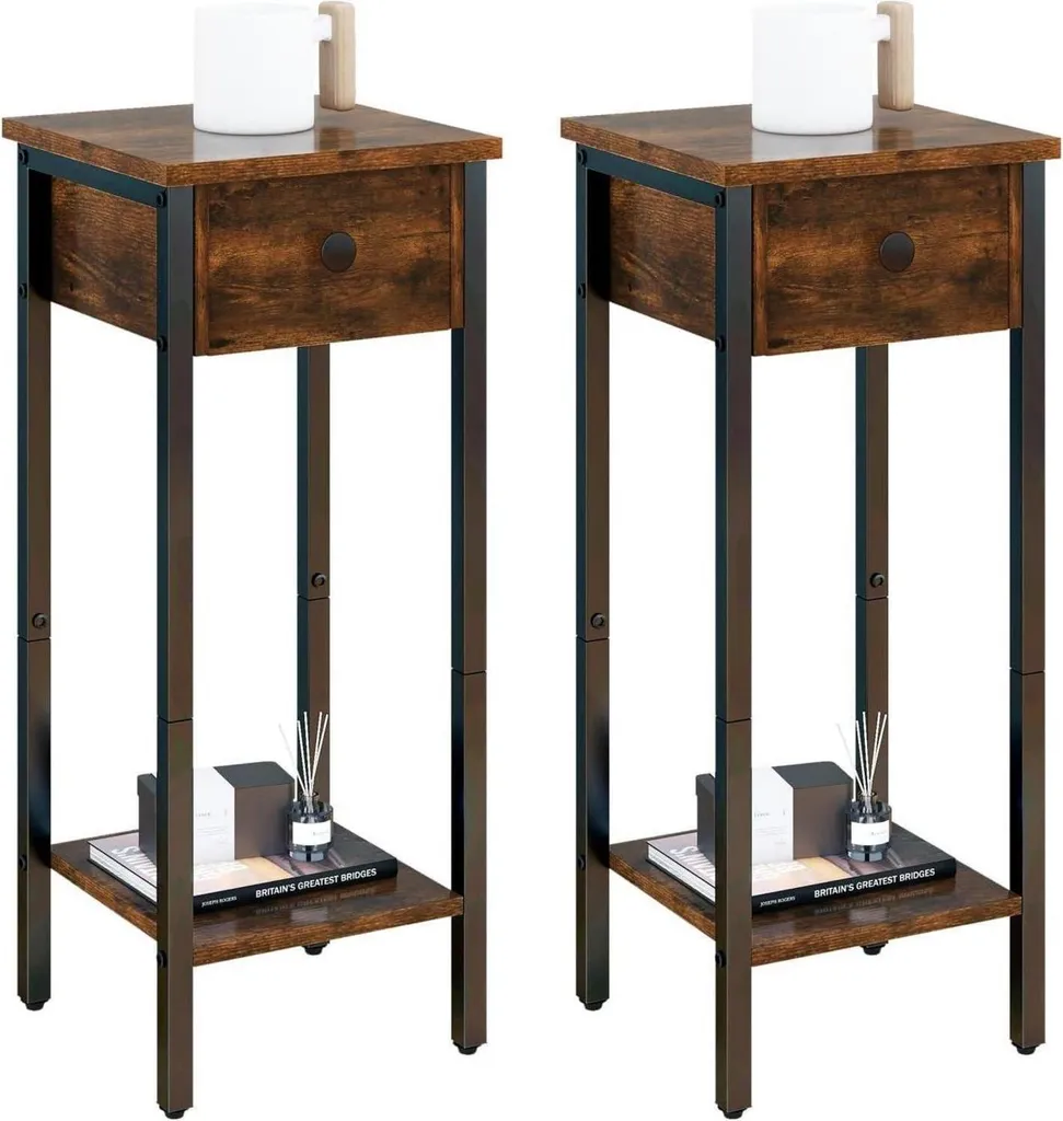IBUYKE Lot de 2 Tables de Chevet Étroites Vintage Marron 25x25x71 cm