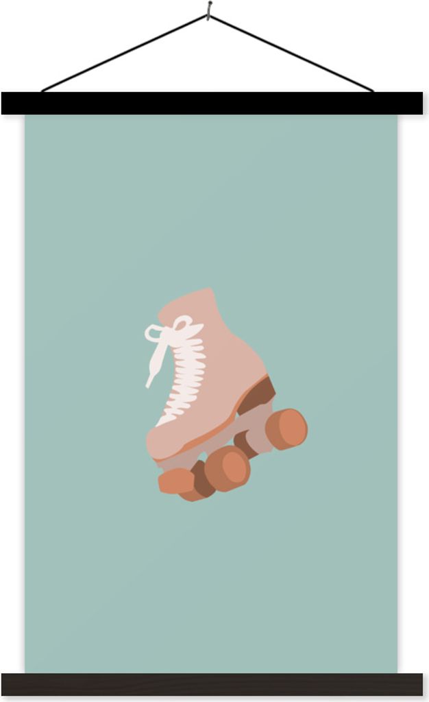 MuchoWow Textilposter Sommer - Rollschuh - Rosa 40x60 cm mit schwarzem Rahmen - Wanddekorationen