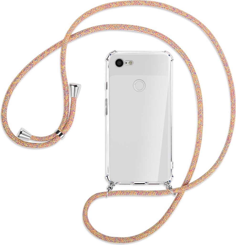Handykette Backcover-Schutzhülle mit Band (Metall silberfarben) für Google Pixel 3 XL - Rainbow