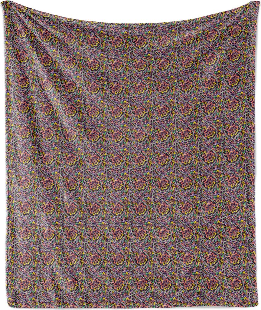 ABAKUHAUS Blumen Weich Flanell Fleece Decke, Oriental Illustration mit bunten Blumen Paisley Ornament Design Grafik, 175 x 230 cm, Mehrfarbig