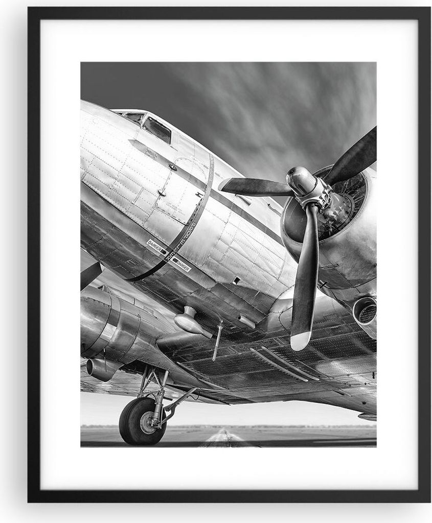 Gerahmtes Poster - Schwarzer Rahmen - Flugzeug Retro Flugzeug - 40x50 cm - Wand Bild - Wanddeko - Wandbilder - Kunstposter - Wandposter - Bilderrah...