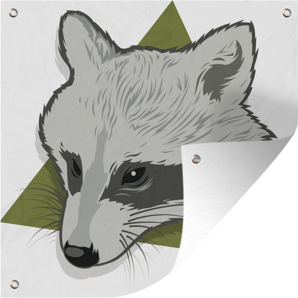 MuchoWow 100x100 cm Outdoor-Poster Gartendeko Sichtschutz Garten Poster für den Garten Illustration des Kopfes eines Waschbären in einem grüne...