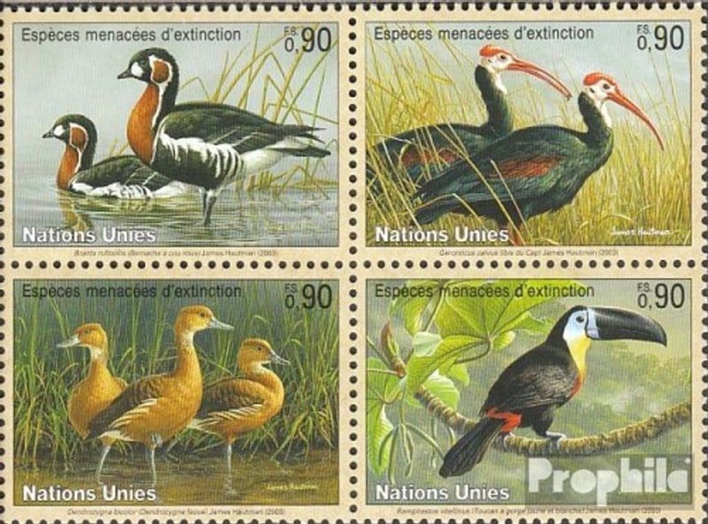 Briefmarken UNO - Genf 2003 Mi 466-469 Viererblock (kompl.Ausg.) FDC Vögel