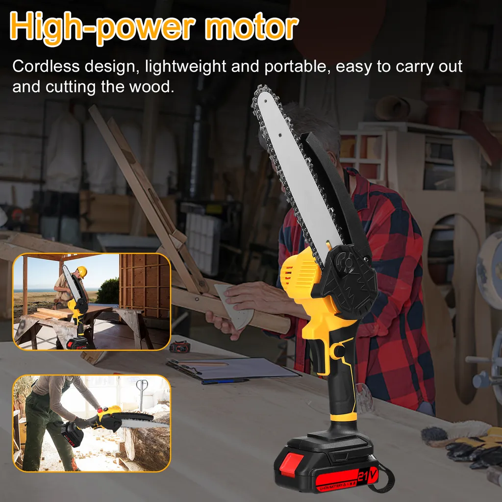 21V 8inch Portable Electric Pruning Saws Small Wood Splitting Chainsaw Brush Motor One-handed Woodworking Tool with Lubrication System for Garden Orchard Cutting Use (Sistema di lubrificazione per il giardino e il frutteto)
