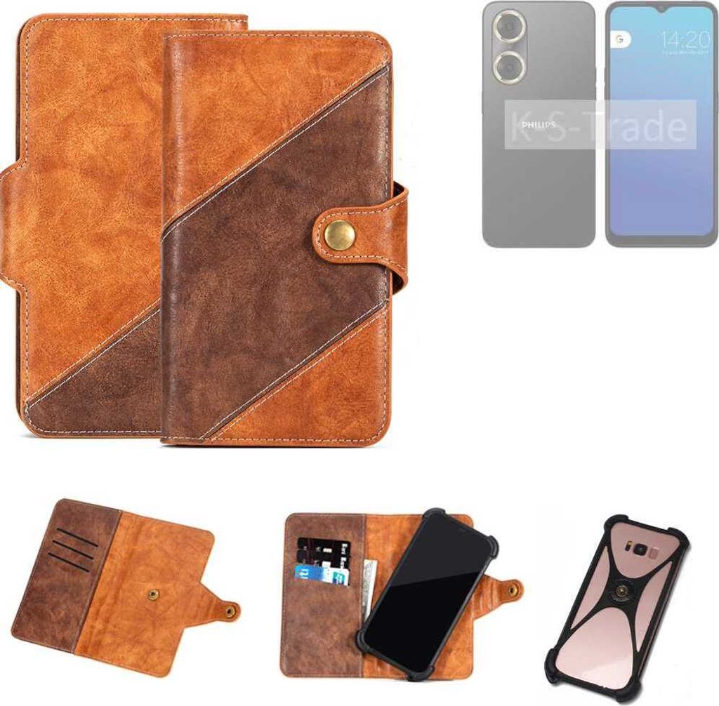 K-S-Trade Handyhülle Schutzhülle Bookstyle Case Wallet-Case kompatibel mit Philips S20 Cover Klapphülle Kantenschutz Smartphone dunkelbraun braun