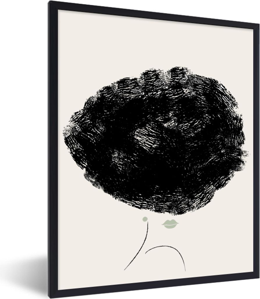 MuchoWow Gerahmtes Poster Schwarz - Fleck - Lippen - Grün - Frau 30x40 cm - Poster mit Schwarzem Bilderrahmen Wandposter Rahmen Foto Bilder - Wa...